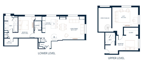 a floor plan of a house with two floors and a staircase  at The Belden Stratford, Illinois